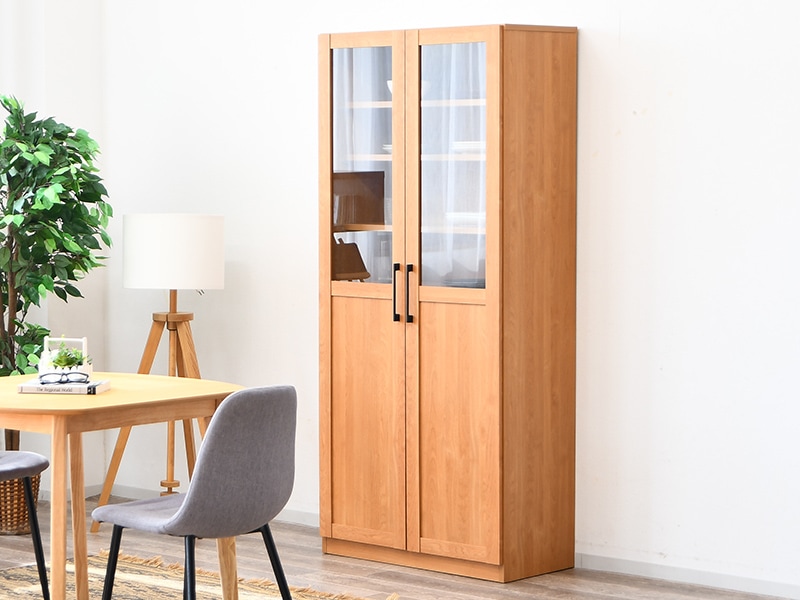 本棚 書棚 フリーボード 扉付き ガラス キャビネット 幅80cm 国産 日本