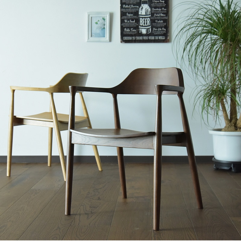 ダイニングチェア 1脚入り 座面 板座 木製 完成品 肘付き アーム付き