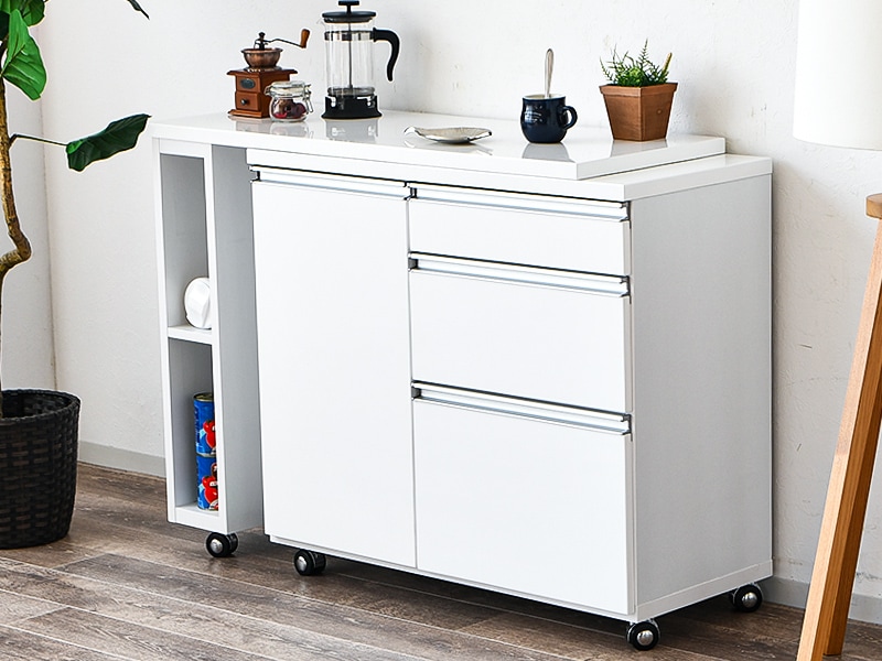 キッチンカウンター 伸縮カウンター 食器収納 幅105cm 伸縮式 引出し