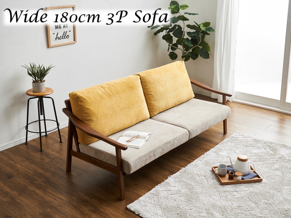 送料無料】 幅180㎝ 木製3Pソファ 木製フレームBR（WN） カバー5色