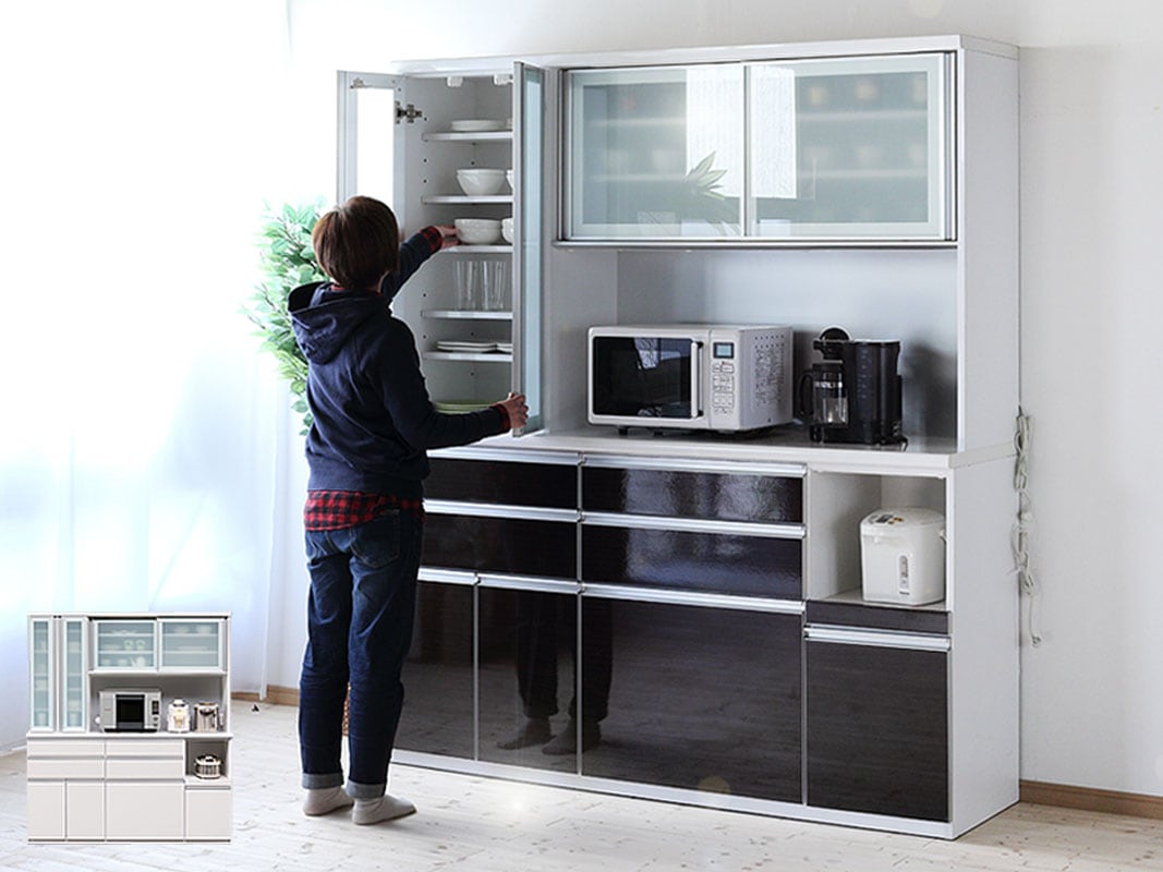 機能性を重視したハイカウンター食器棚 ディモールト 幅174cm ホワイト