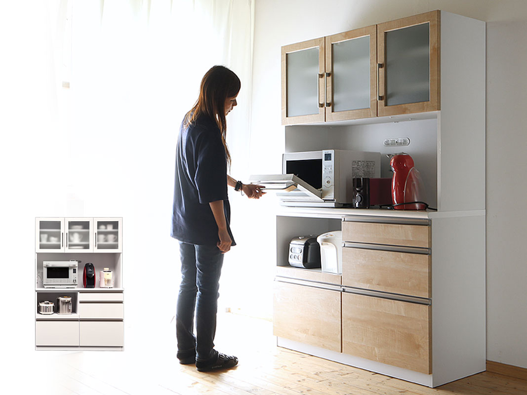 キッチンボード レンジ台 カカオ 幅120 ゼブラホワイト メープル 食器