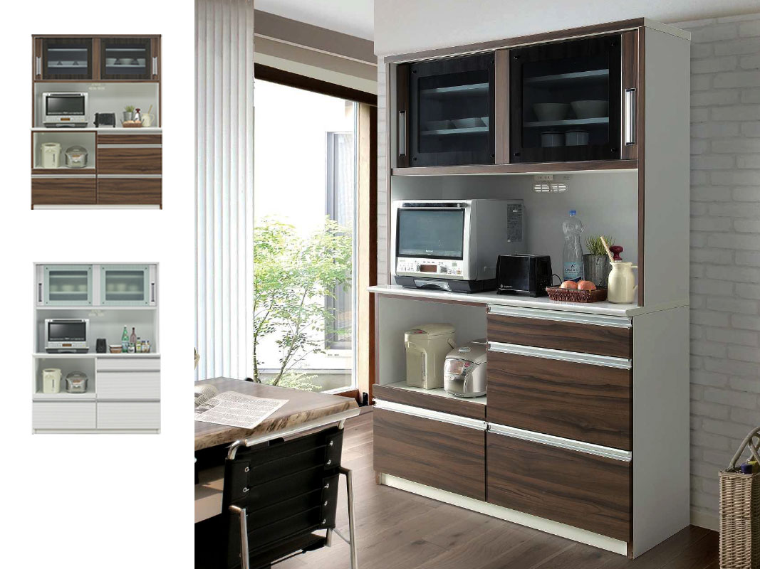 キッチンボード レンジ台 プレジャ 幅139.5 ウォールナット ホワイト