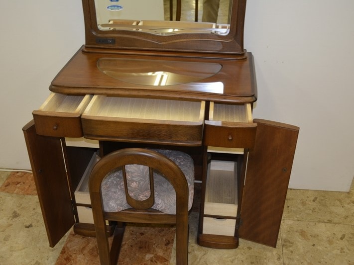 17一面鏡ポルティア サクラオール色 ドレッサー完成品 鏡台ミラー 椅子