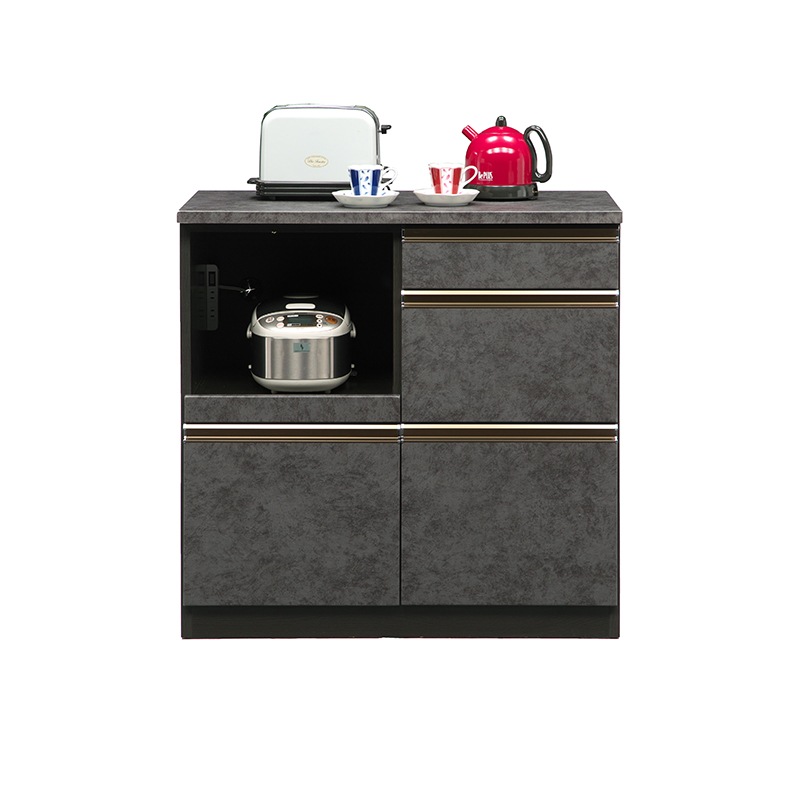 キッチン収納 カウンター 幅90 完成品 収納 引出 ストーン調 木製