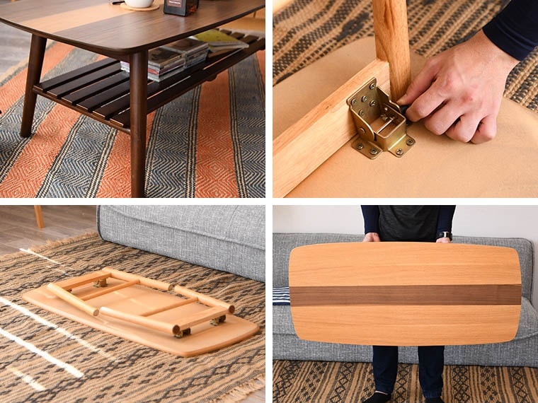 折りたたみ ローテーブル センターテーブル リビングテーブル 棚付き