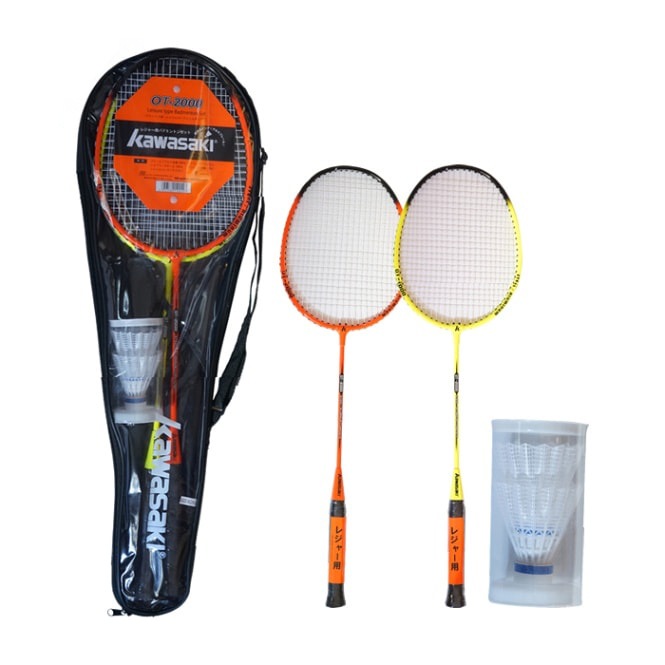 カワサキ バドミントンラケット 2本組＋ナイロンシャトル2個付き（OT