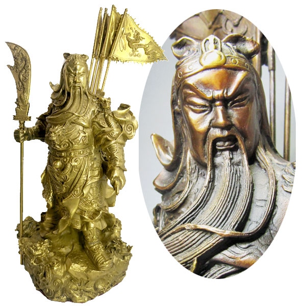 5枚旗付き銅製関羽像 32cm【送料無料】（沖繩別途1000円）｜関帝聖君