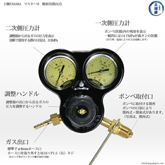 日酸TANAKA 酸素 圧力調整器 （ 関西式 ） マスター6 （OF） 832E 閉め