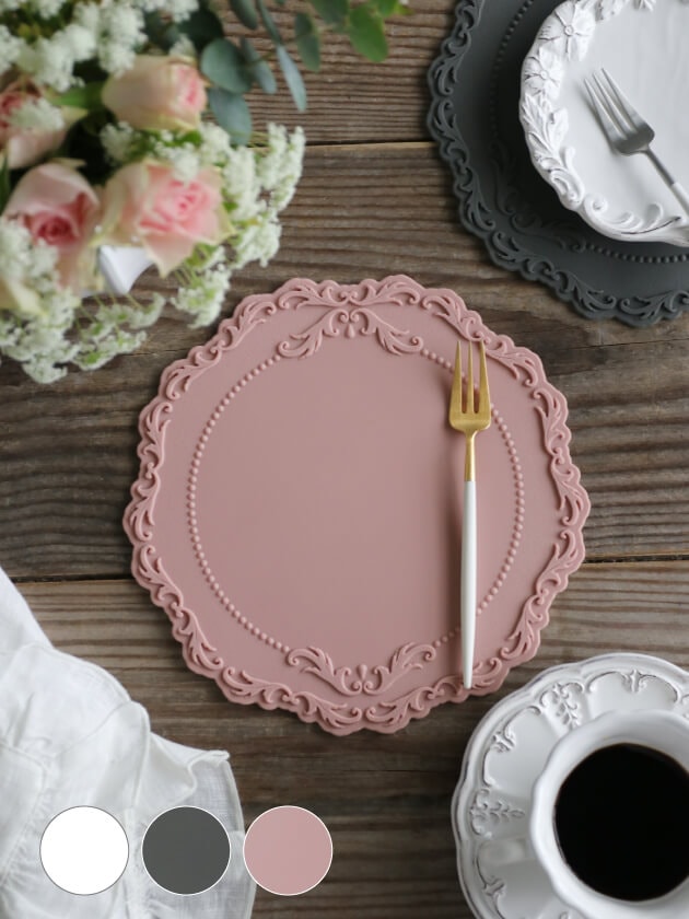 Almaシリコンプレースマットフラワーダークグレー23㎝ サラグレース