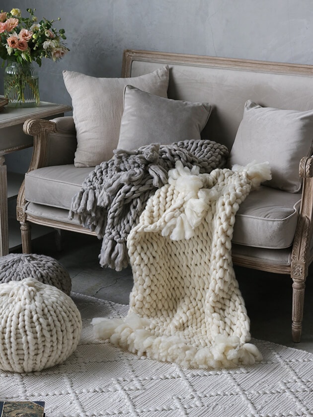 チャンキーニットブランケットグレー サラグレース