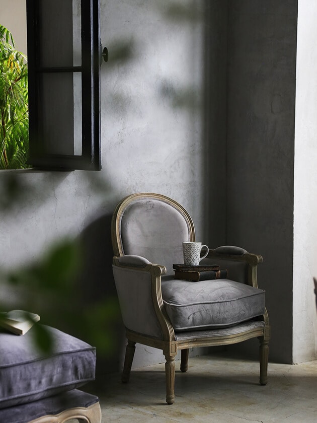 SGDアームチェアMonaナチュラルライトグレーベルベット