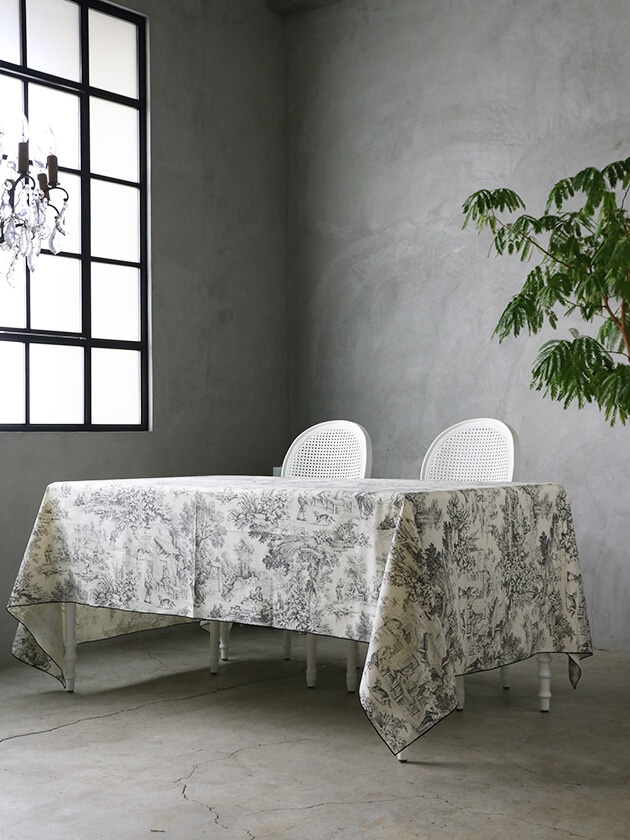 Borgo delle tovaglieコットンテーブルクロスFILOトワルドジュイブラック