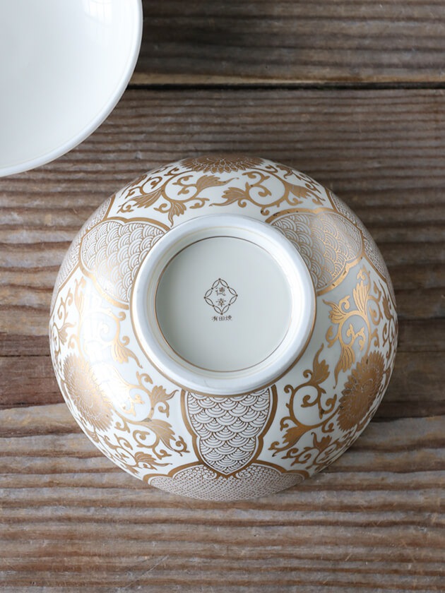 錦金彩菊華紋4寸蓋物 クリーム釉