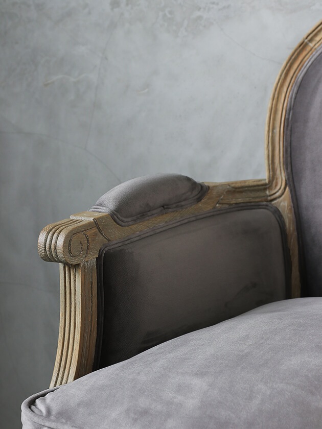 SGDアームチェアMonaナチュラルライトグレーベルベット