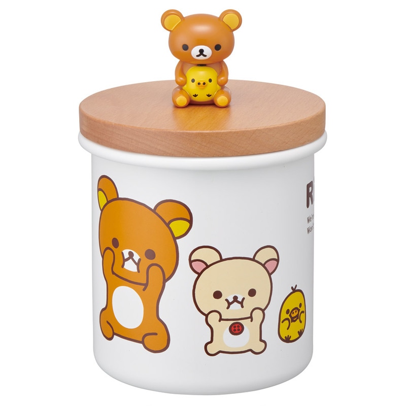 マスコット付き キャニスター ホーロー 琺瑯 木 蓋 750ml 保存容器