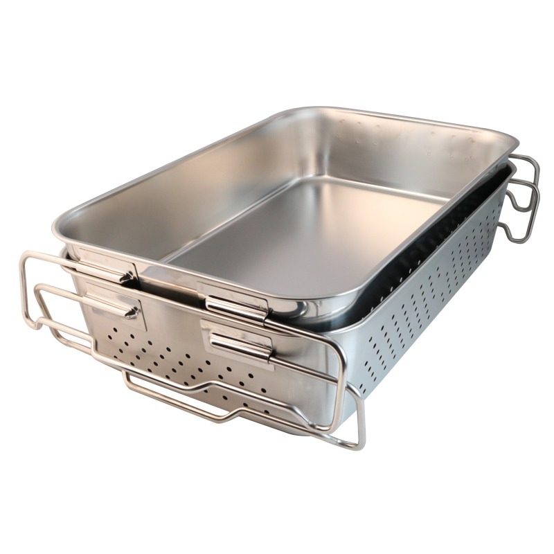 18-8 給食バット 運搬型 積み重ねハンドル 深さ120mm SK-6038-5