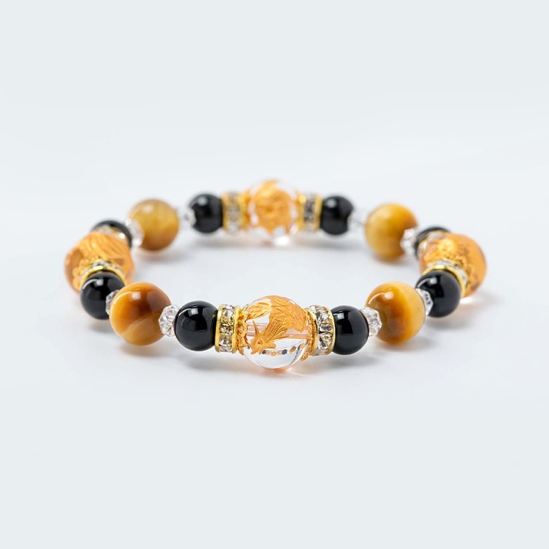 四神水晶金彫り×ゴールデンタイガーアイ×オニキス メンズ