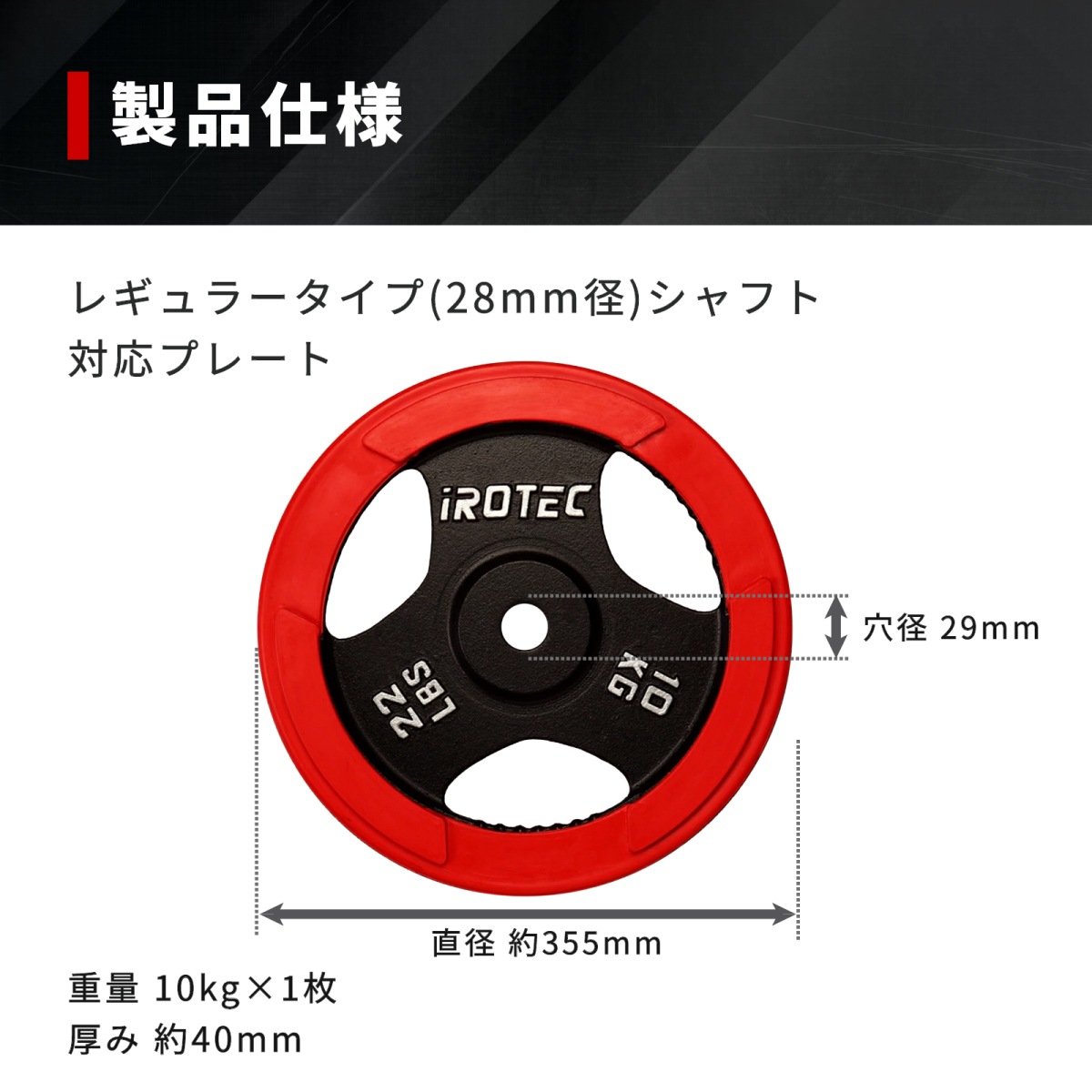 ラバープレート10kg(1枚)【穴径29mm】 IROTEC (アイロテック)