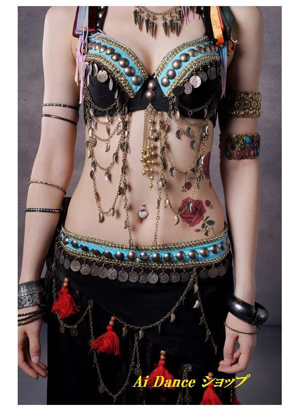トライバル風 ベリーダンス 衣装 ブラ ヒップスカーフ 2点セット 全2色