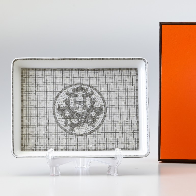 hermes エルメス モザイクヴァンキャトル プラチナ 長方形プレート皿