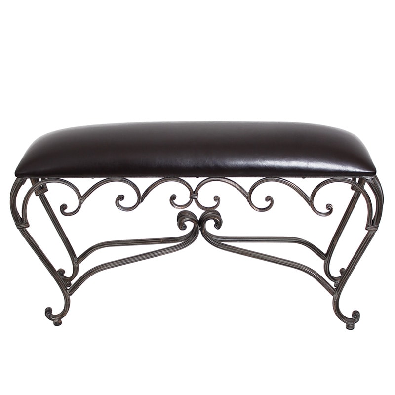 クラシカル玄関スツール アイアン×ブラウン合皮 | 家具,チェア