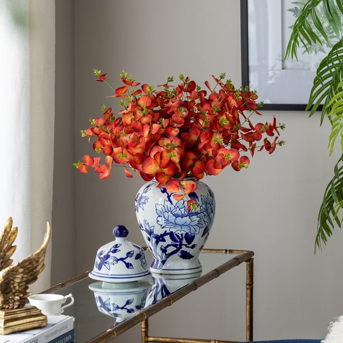 マグノリア模様の蓋付き花瓶 壺 高さ365cm | 再入荷 |インテリア雑貨や