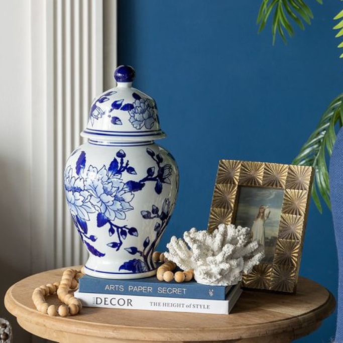 マグノリア模様の蓋付き花瓶 壺 高さ365cm | 再入荷 |インテリア雑貨や