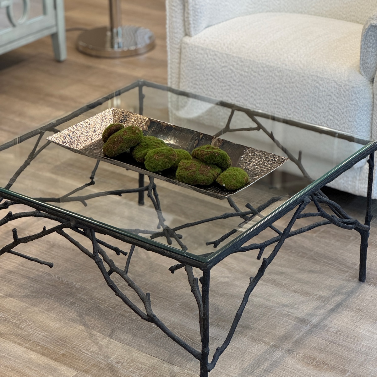 ブランチモチーフ アイアン×ガラス ローテーブル 77cm | 全ての商品