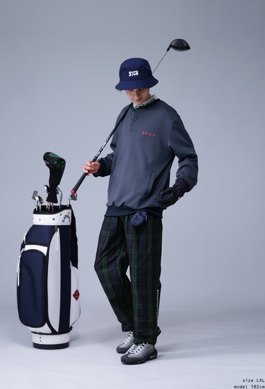 再入荷予定有!ANTIQUA GOLF×STCH チェックパンツ メンズ 送料無料・再