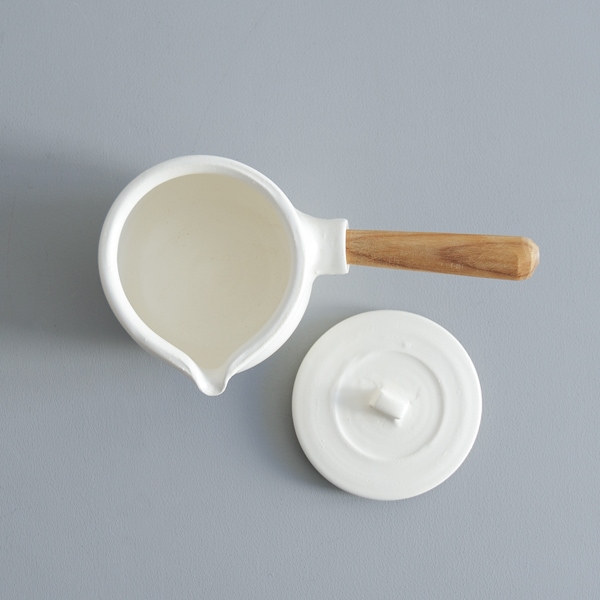 馬場勝文 耐熱ミルクパン蓋付き（白） 右利き用