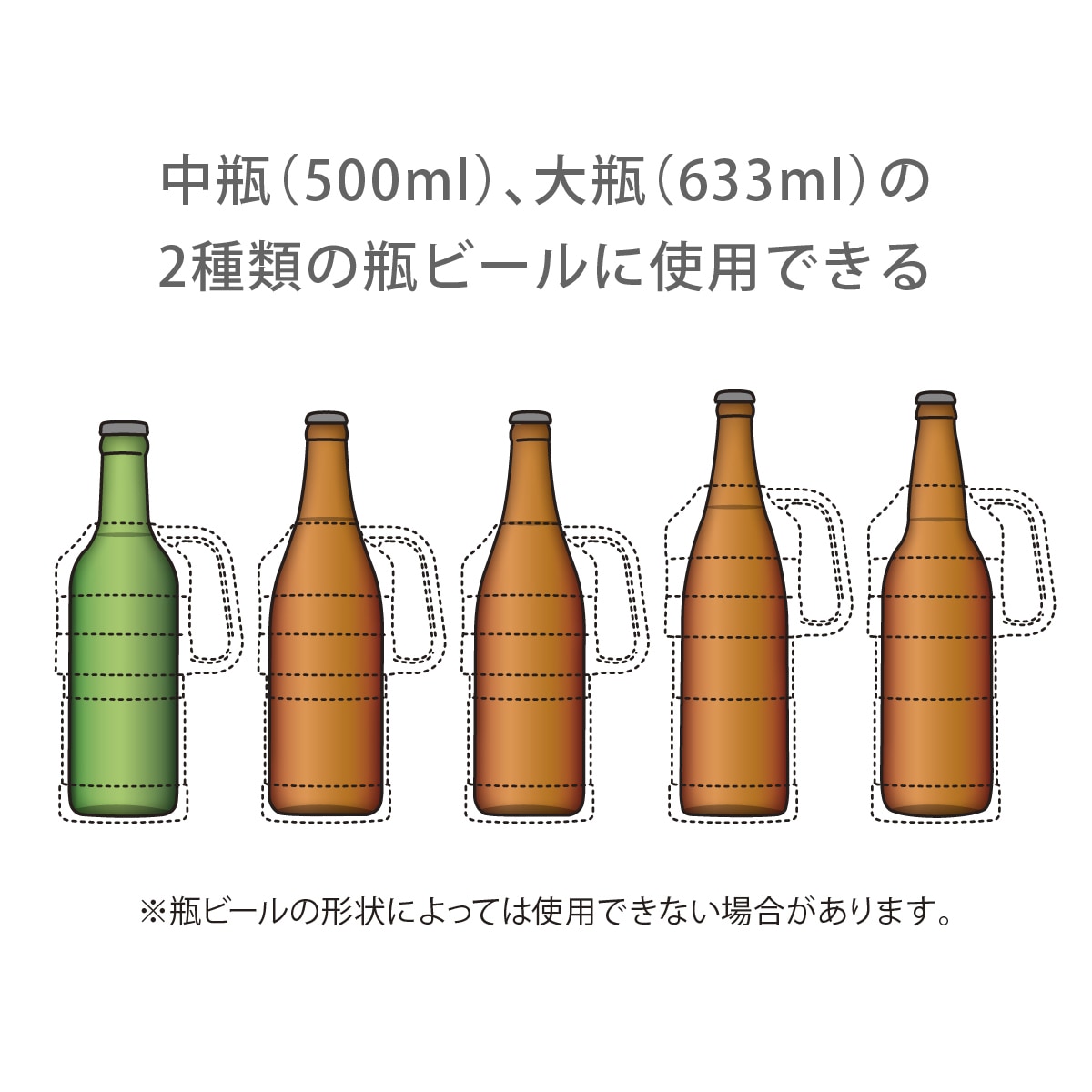 ケース販売 瓶ビールホルダー 取手付き 500ml(中瓶)〜633m(大瓶)用
