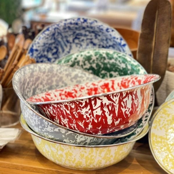 琺瑯 ホーロー／洗面器【スプラッター柄】【イエロー／グリーン