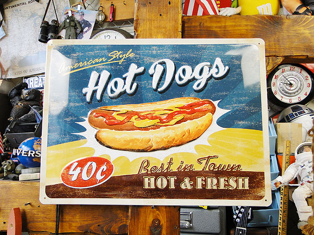 ホットドッグ エンボス ティンサイン Lサイズ （レクタングル）の通販