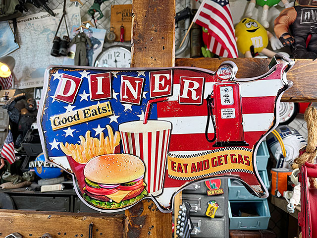 アメリカンダイナー 星条旗マップ エンボス ティンサイン ブリキ看板の