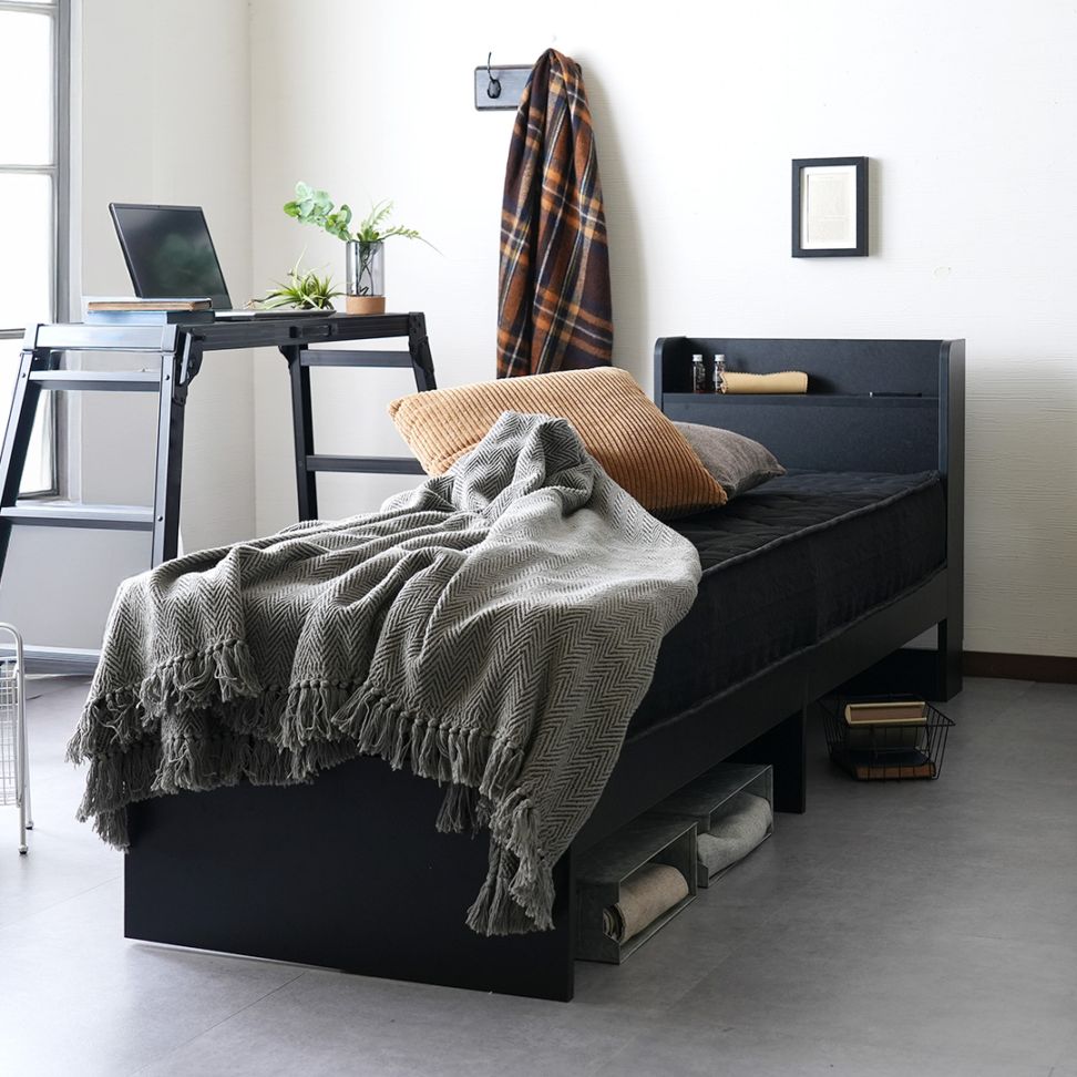 ナローシングル/60cm】ヘッドボード付き 引出し収納ベッド/Latte 特殊