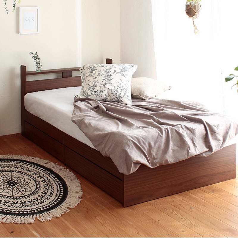 シングル】ショートベッド 隠せる収納付き 棚付き/スティナ【Stina