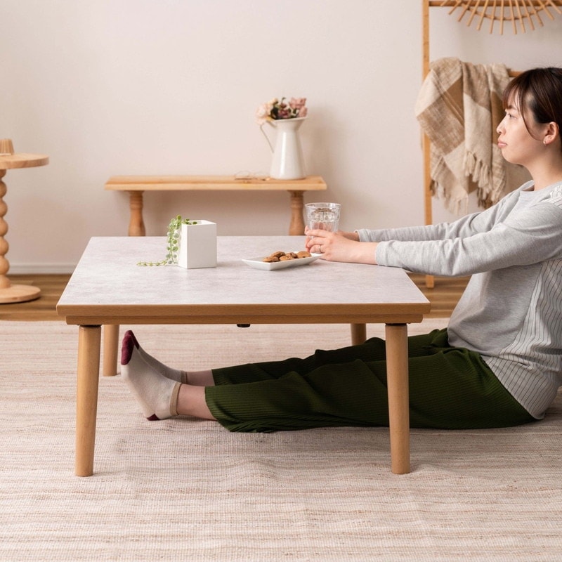 こたつテーブル フラットヒーター 大理石調 長方形｜ベッド