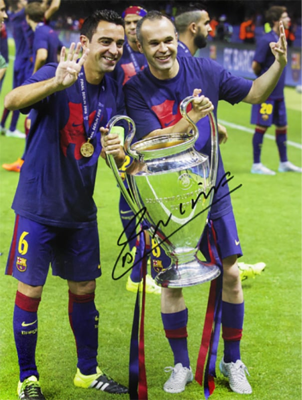 アンドレス・イニエスタ 直筆サインフォト FC バルセロナ with シャビ