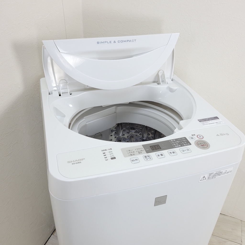 中古 4.5kg 全自動洗濯機 シャープ ES-G4E5-KW 2018年製 一人暮らし