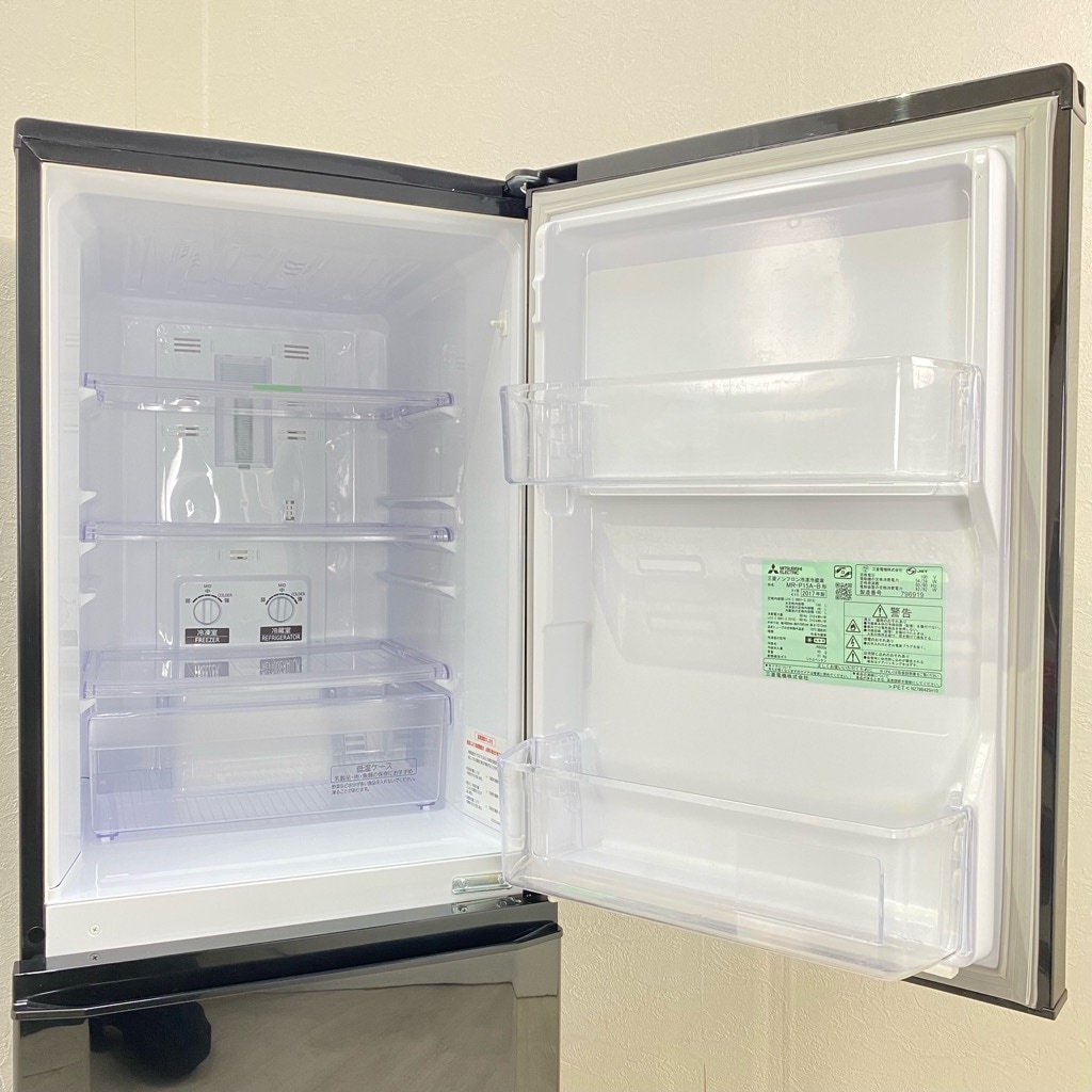 中古 146L 2ドア冷蔵庫 ブラック 三菱電機 MR-P15A-B 2017年製 単身用