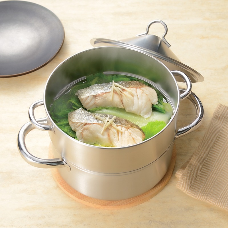 燕三 IH対応ステンレス三段蒸し鍋18cm