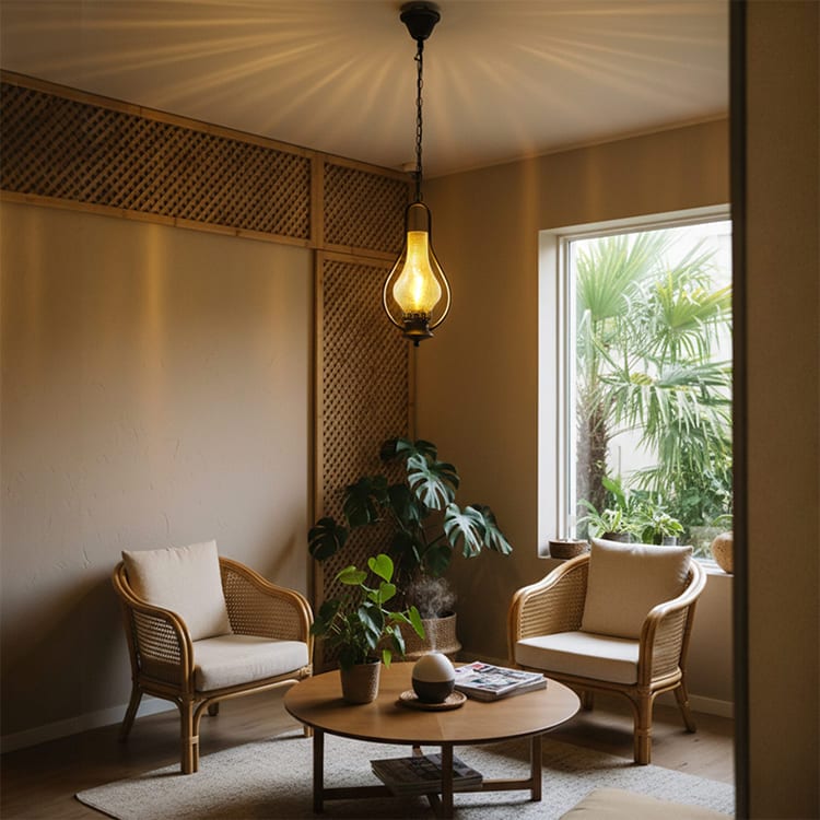 クラッシュガラスが美しく輝く、大正ロマン風のレトロなペンダントライト