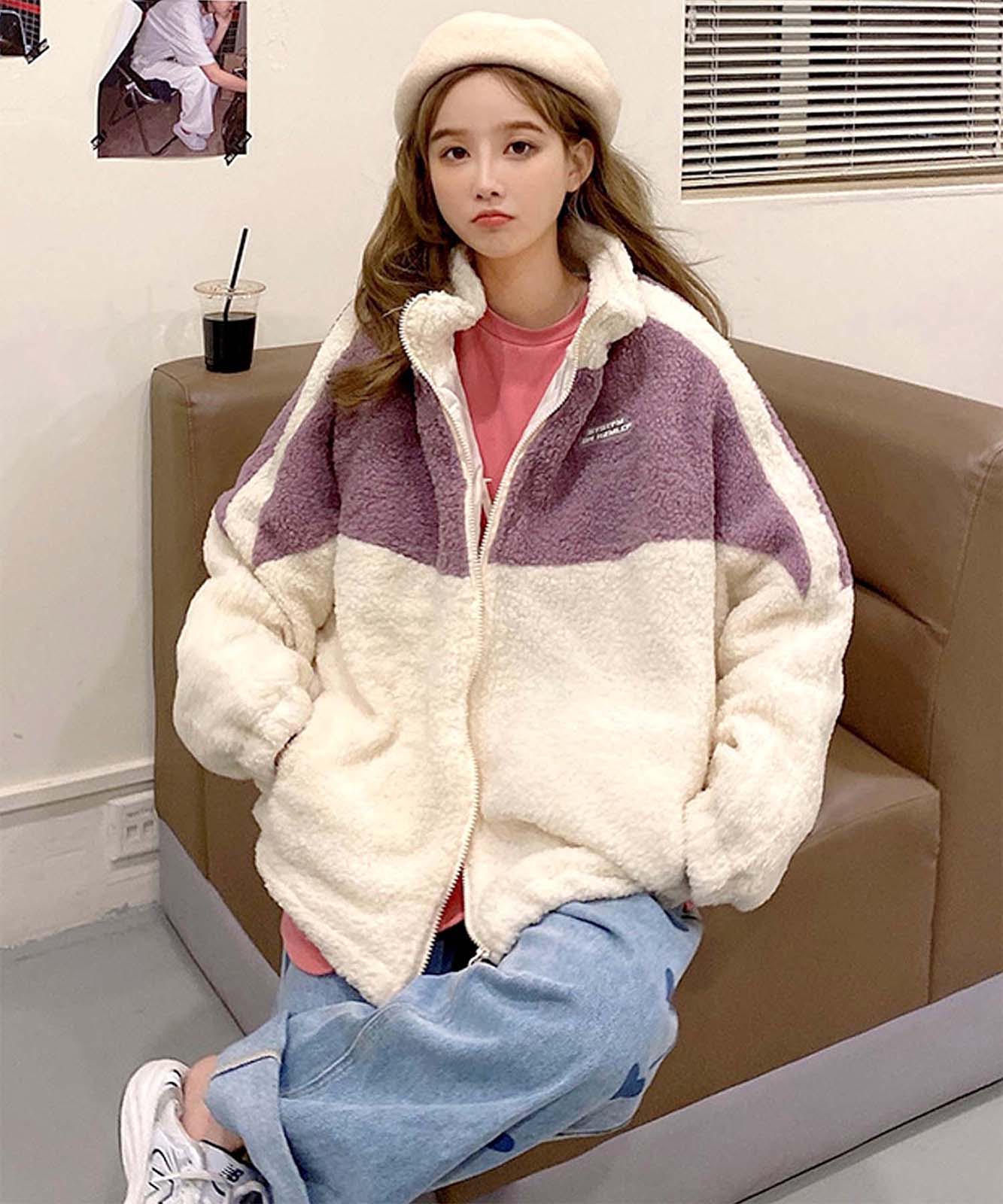 DEVICE select オーバーサイズ スタンドカラー フリース ボア