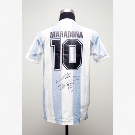 マラドーナ直筆サイン入りアルゼンチン代表1986復刻版アウェイ