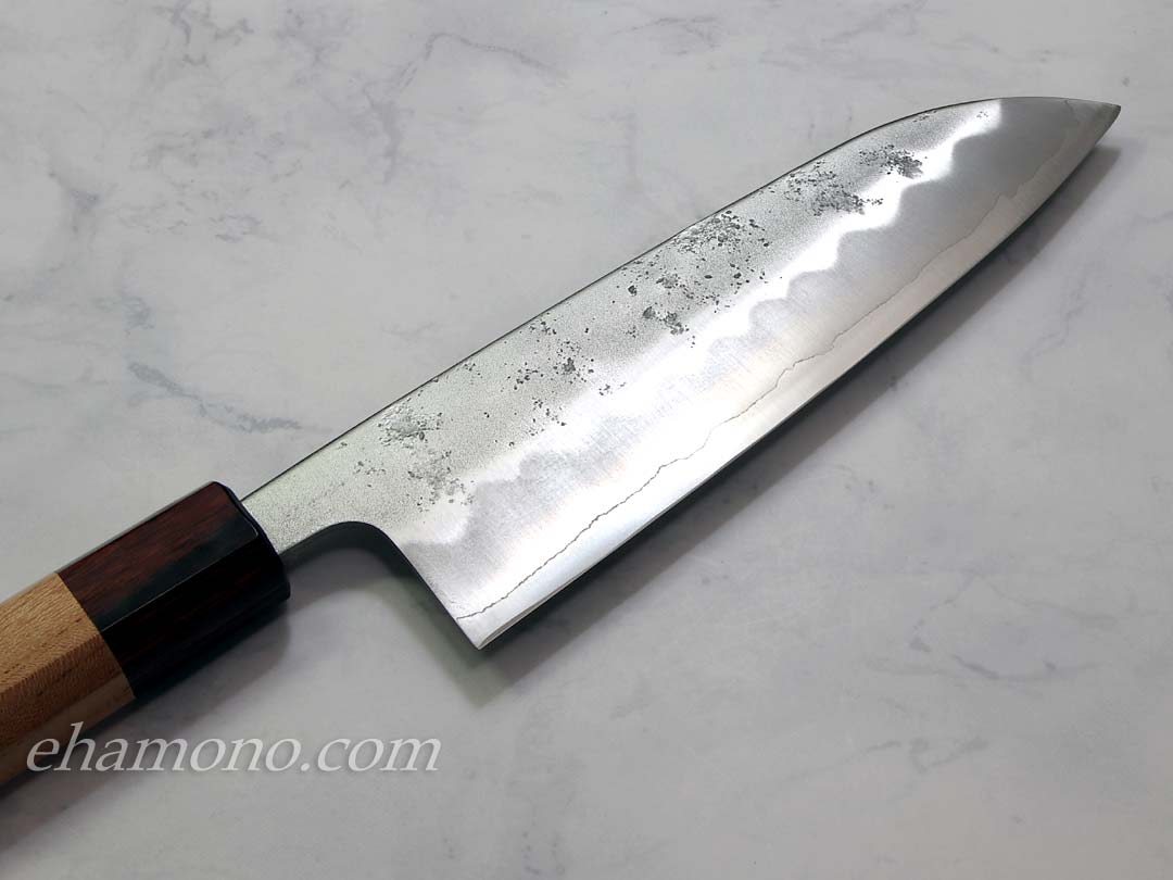 銀三鋼割込 和式三徳包丁165 梨地 マホガニー＋欅（けやき）八角柄