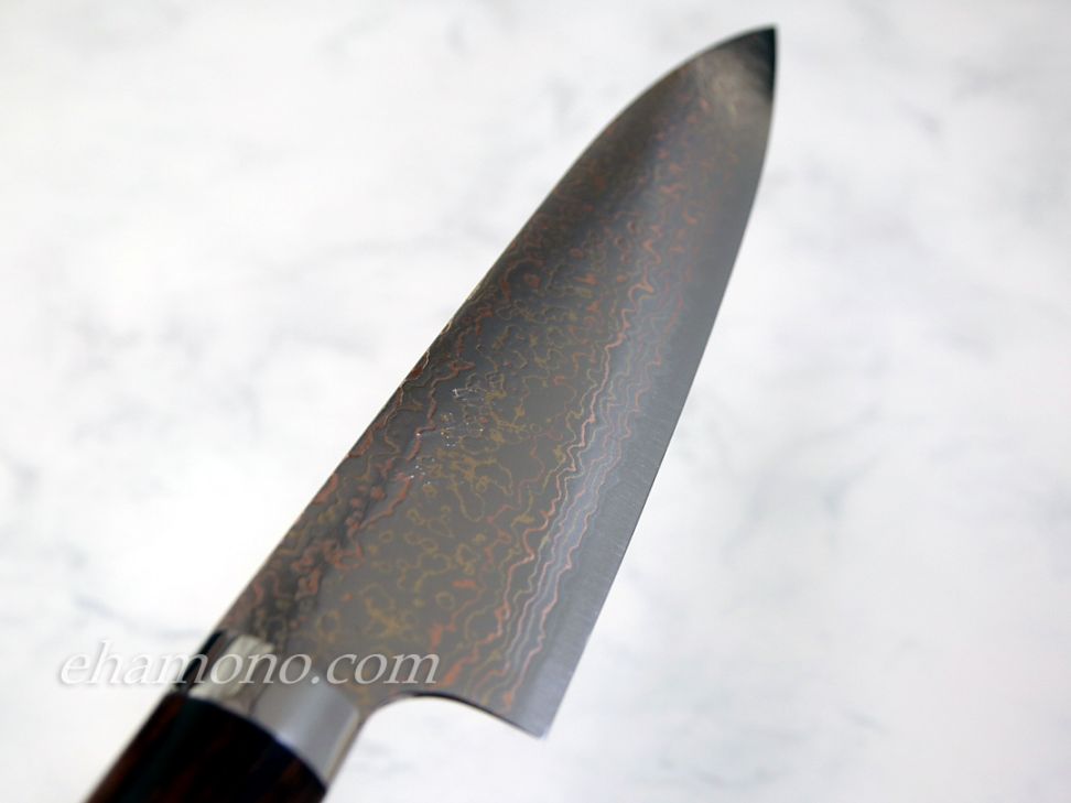 佐治武士作 V金10号W有色ダマスカス 牛刀210 アイアンウッドハンドル