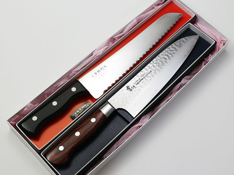 V金10号 ダマスカス33層鎚目三徳・冷凍包丁セット