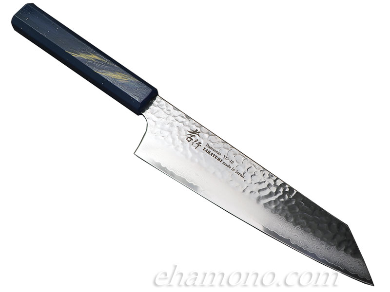 堺孝行 V金10号ダマスカス33層鎚目 剣型牛刀（切付牛刀）190 樫漆彩石