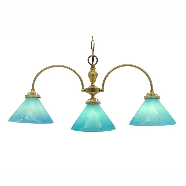LAMPS】ガラスシェード ペンダントランプ 3灯 ターコイズブルー（W680